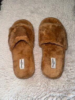 Cloud Slides Huggy Slippers Brown Fabric Women Size 9 US